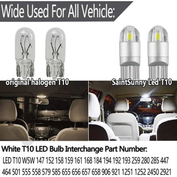 T10 W5w Led Parkeringsljus Sidoljus 12v 6000K Vit 168 194