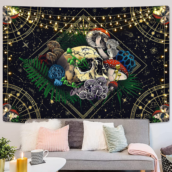 Skull Tapestry Färgglad svamptapet Constellation Tapestry 59.1 in x 59.1 in