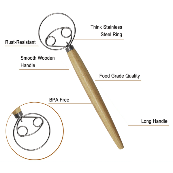 Danska degvisp Holländsk brödvisp krok Trä Handmixer