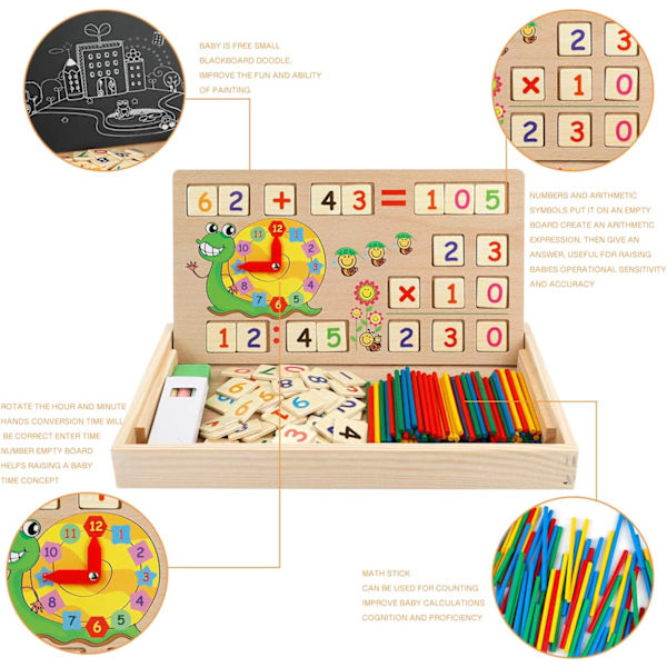 Puinen matematiikkaleikkikalu, oppimislaatikko, numeroiden oppimispeli piirustuksella, puinen lauta, oppimispeli 3, 4, 5-vuotiaille lapsille