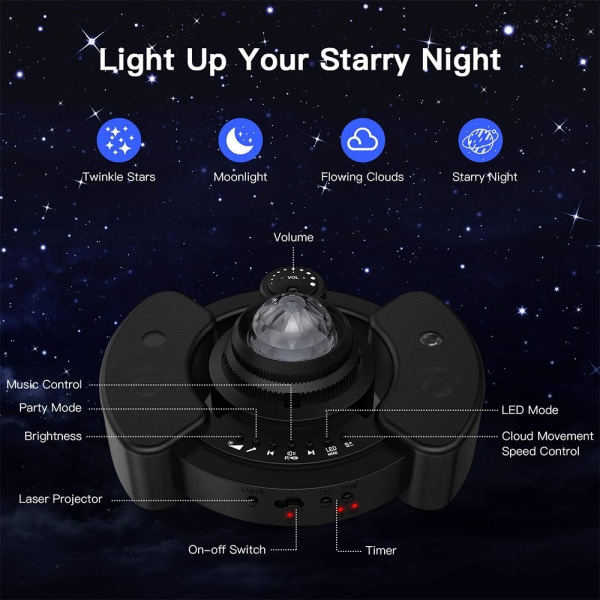 4 i 1 LED natlys projektor med justerbart stativ, C