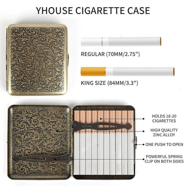 Cigarette Case - Retro Metal Cigarette Box Double-Sided Spring Clip Open Pocket Holder for 20 Cigarettes