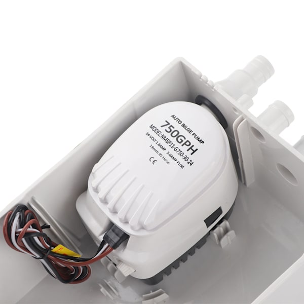 DC 12V/24V 750GPH Duschbrunn Pump Automatisk Brytare Bottenavloppslåda Flera Inlopp för Marin Båt Yacht G750-0124V