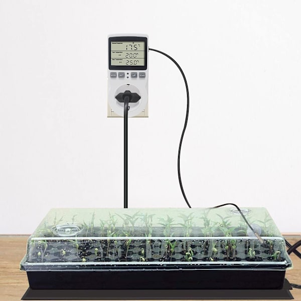 KETOTEK 230 V temperaturregulatorkontakt med sensor, digital termostatkontakt med timer, kontakt termostattidbrytare för växthus, akvarier,