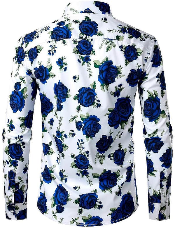 Herre Skjorte med rosetrykk, smal passform og knapper Blue S