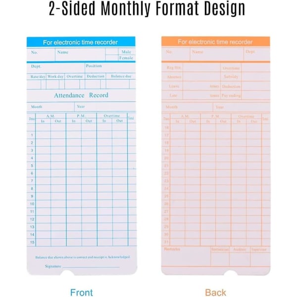 Tæl månedlige tidskort til medarbejdernes fremmøde og lønningsregistrering 100 stk.
