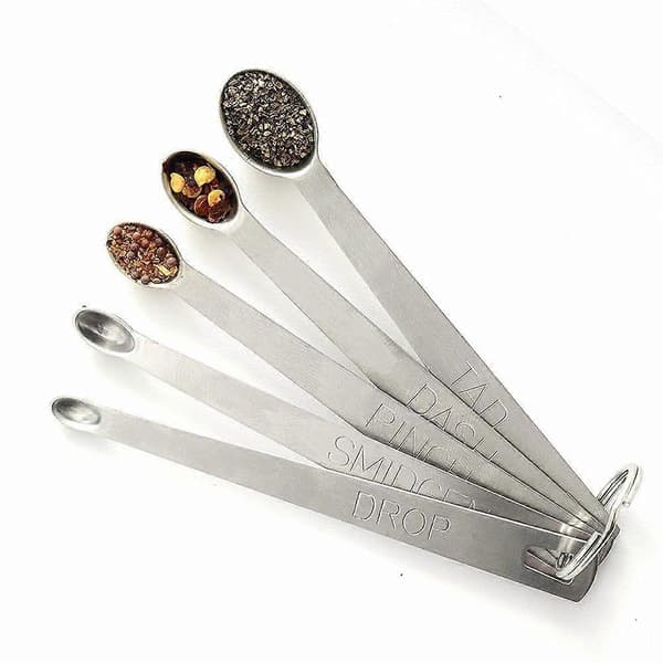 5 st stål mini set Dash Pinch Smidgen Norpro Måttskedar AA E2R3
