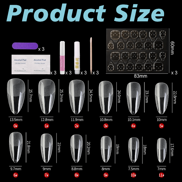 240 st Nagelspetsar, med verktygssats, falska naglar transparenta, full cover gelspetsar, nagelspetsar i 12 storlekar, konstgjorda naglar för att fästa på nageln
