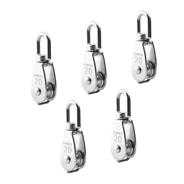 M20 Enkelt trinse 304 rustfritt stål, 20MM Enkelt trinser blokkrulle, Kran svingbar krok glatt vaierkabel Lasting 75kg/165lbs (5 stykker)