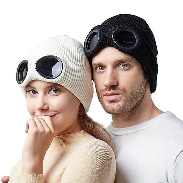 Unisex Goggles Stickad Mössa Vindtät Varm Vintermössa Grey