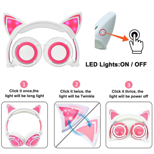 Bluetooth hörlurar, Cat Ear LED Light Up Trådlöst hopfällbart
