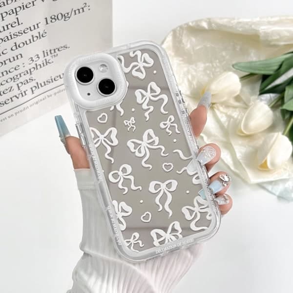 Compatible with iPhone 13 Pro Case Cute Mirror Bow Love Heart Pattern for Girls Strap Design Shockproof Protective Phone iPhone 13 Pro
