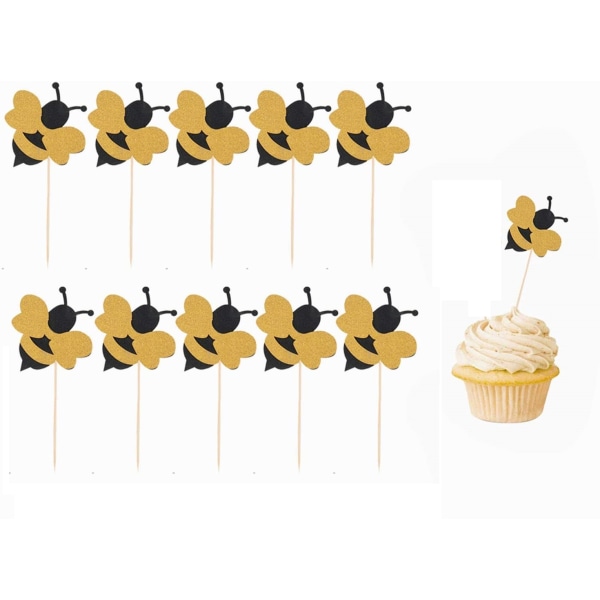 50-pack Bee Cupcake Toppers Glitter Bumble Bee Cupcake Toppers
