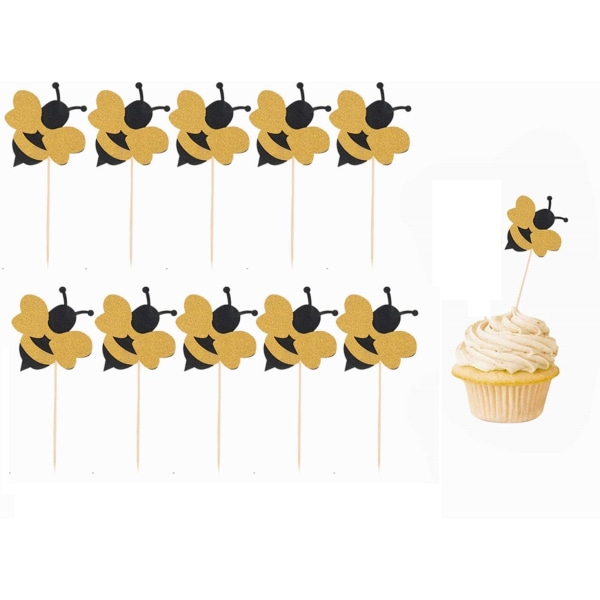 50 Pakke Bie Cupcake Toppers Glitter Bumble Bee Cupcake Toppers