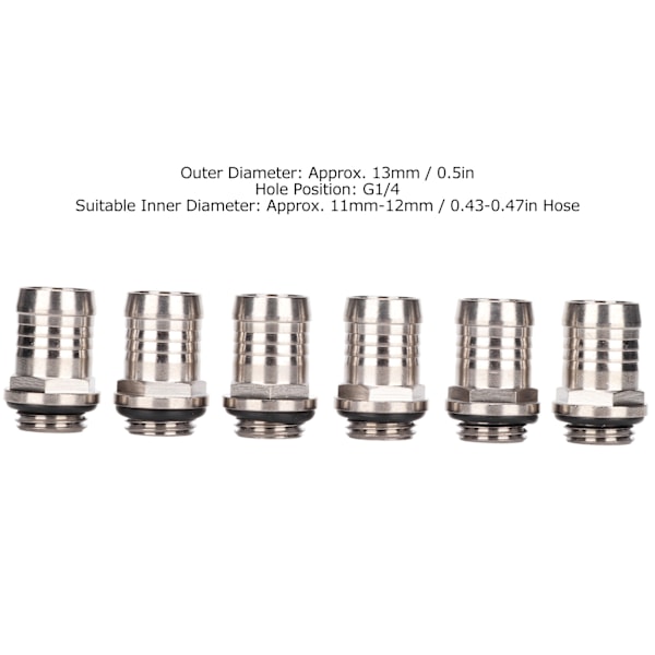 6 stk vannkjølingskoblinger G1/4 gjenge 11-12 mm innvendig diameter god varmeavledning forlengerkoblinger for datamaskin