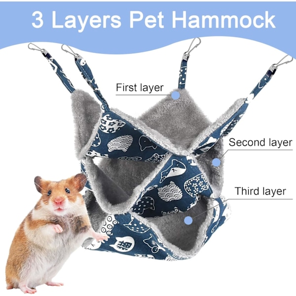 Liten Djurhängmatta 3 Lager Husdjurshängmatta Hängande Säng Hamster Sovhängmatta Mjuk och Varm Mysig Hängande Säng Gnagarhängmatta för Chinchillor,
