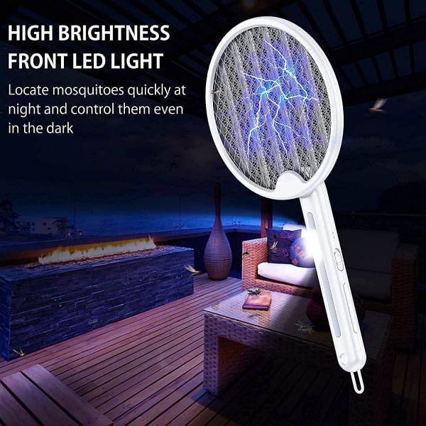 Flashvin Bug Zapper Racket, Elektrisk Flueswatter med krok og