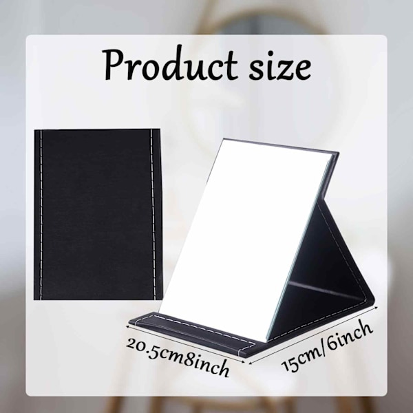 Bärbar Bordsmodell Sminkspegel, 20,5 x 15 cm Svart PU Läder Kompakt Spegel, Fristående Super HD med Ställ, Spegel för Resor, Camping,