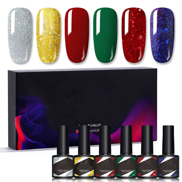 6 st semi-permanent nagellack, UV LED-blötlagt gelnagellack set 6 färger 8,5 ml nagellack DIY nagelkonst