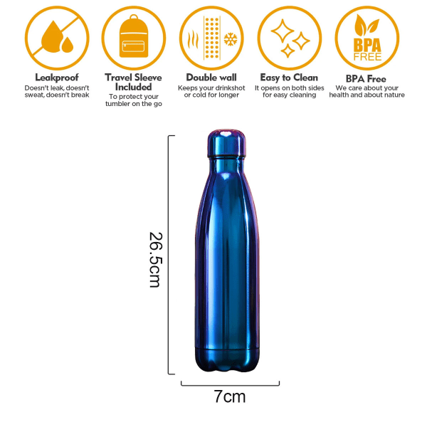 1 stk. elektroplet isoleret kold kop 304 rustfrit stål kop Sports kop Bil vand kop 500ml