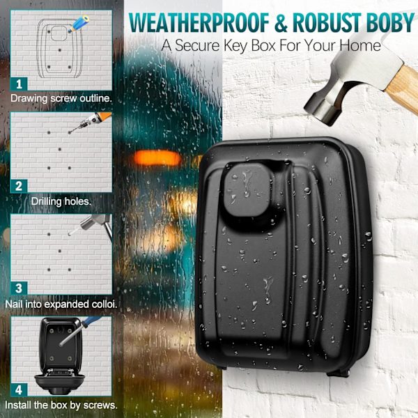 Utomhus säker nyckelbox, stor väggmonterad nyckelbox, med 12-siffrig vattentät, rostfri kod, ultra-robust digital nyckelbox för hemfabrikens garage,