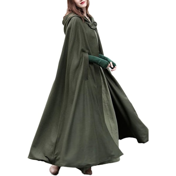 Dame Efterår Vinter Løs Cape Hætte Frakke Poncho Cape Strikkede Sweater Lang Cardigan Trenchcoat Yderbeklædning (L)