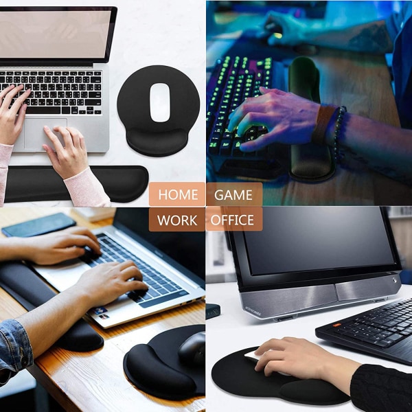 Musemåtte, Ergonomiske musemåtter til PC, Håndledsstøtte Mus Tastatur Håndledsstøttesæt, Anti-seneskede Problem Gaming Musemåtte, Sort