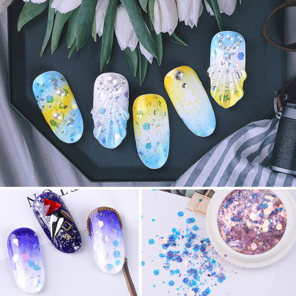 Holografiska nagelglitter sjöjungfrun Powder Flakes Shiny Charms