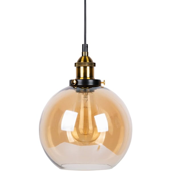 Glasvedhæng lysende finish Vintage industriel metal glas klar rund kugle skygge Loft pendellampe Retro lampe Vintage loftslampe (Amber,20CM)