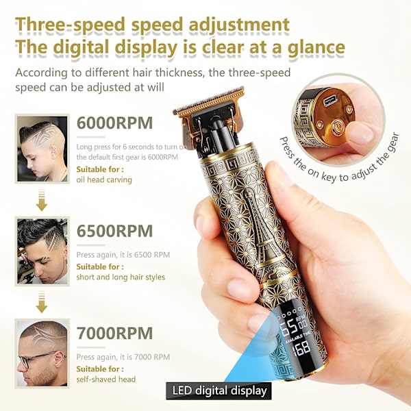 Hårklippere til mænd, Zero Gapped T-Blade Hårtrimmer med 3