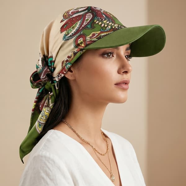 Dame solhatt skjerf med selvbindende brem, strandferiehatt, solhatt, cellegiftlue Vert