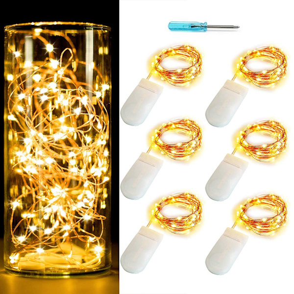 Fe-lyskæder, 6 stk. 7ft 20 LED stjernelys CR2032 Batt