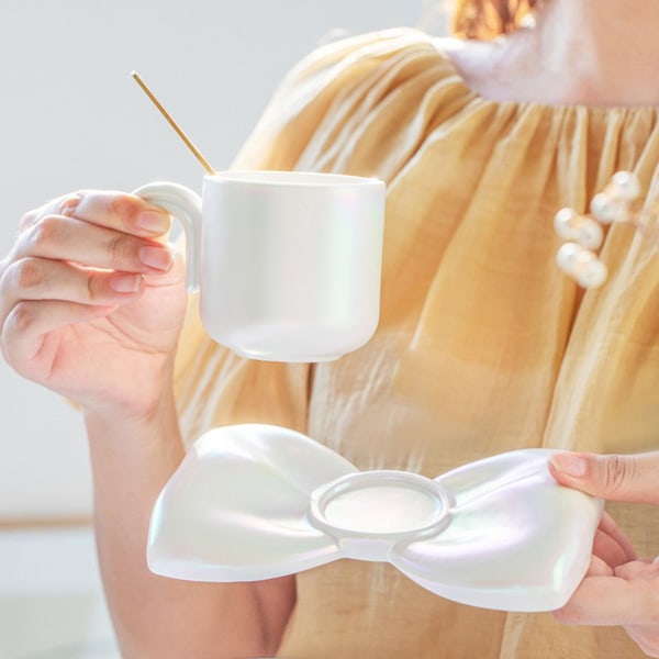 Keramiske kaffekopper, kreative søte kopper med sløyfeskåler, roman