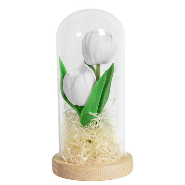 Lys opp tulipaner i glasskuppel Kunstig LED tulipan blomst nattlys til morsdag