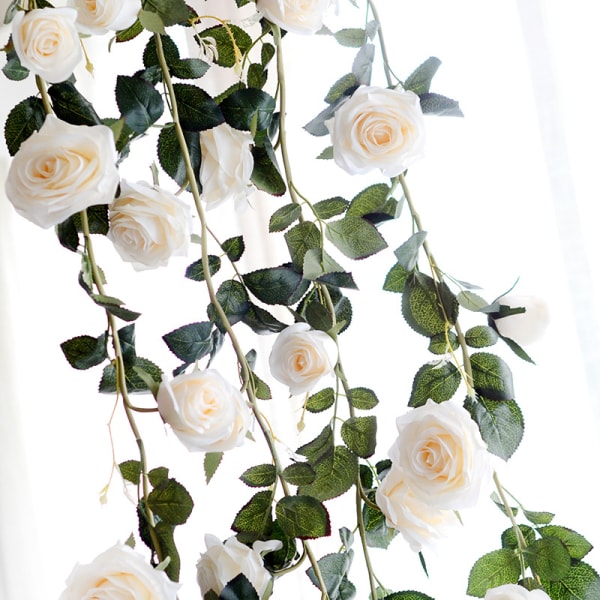 180cm Kunstig Rose Blomst Vedbend Bryllup Dekoration Real Touch