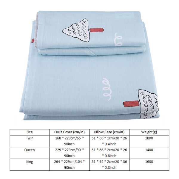 3-pack 100% Renad Bomullstryck Täcke Överdrag Mjukt Sängkläder Set Kuddfodral US Storlek (Twin)
