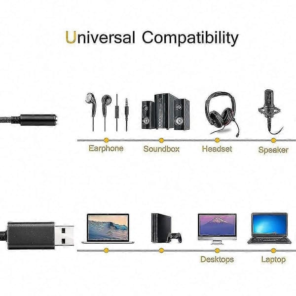 USB til 3,5 mm Jack Audioadapter med 3,5 mm hovedtelefon- og mikrofonstik til Windows, til PS4