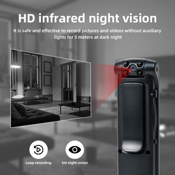Kroppskamera HD 1080P, automatisk nattsyn Kroppsslitt kamera,