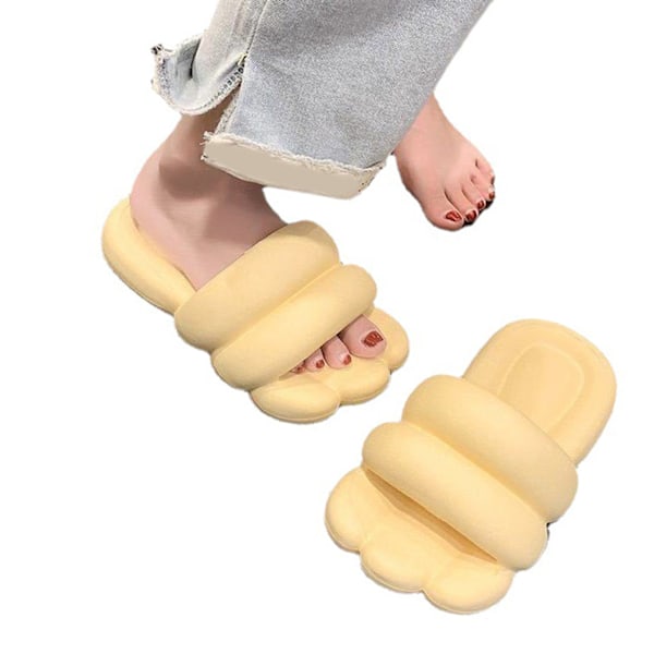 Tjocksulad PVC Toffel Halksäker Öppen Tå Enfärgad Resilient PVC Toffel för Sommar Par Gul 36-37