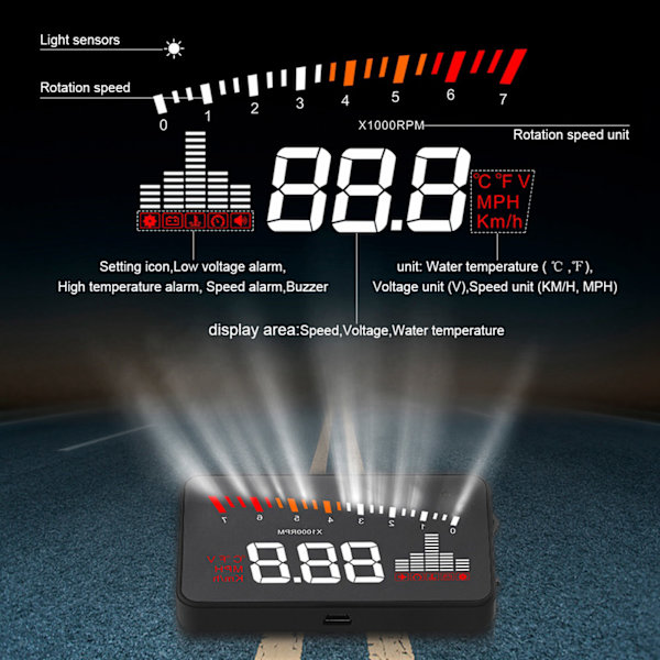X5 HUD 3,5 tuuman universaali auton HUD-näyttö OBD2‑X5 -järjestelmällä ja hälytystoiminnolla