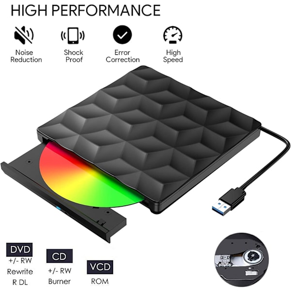 Ulkoinen CD DVD -asema USB 3.0 Type C -liitäntä, kannettava ultraohut CD DVD -asema, kirjoitin, poltin, optinen asema Windowsille, Linuxille, Mac OS:lle