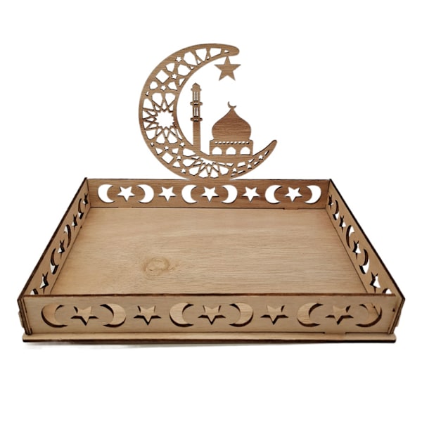 Eid Mubarak Tray, Eid Mubarak Table Decoration Plate Wood, Ramazan Decoration Dessert Pastry Tray for Islam Party Candy Cake Biscuits