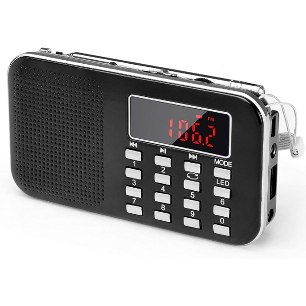 Mini Bärbar Radio AM FM Pocket Radio med LED-ficklampa,