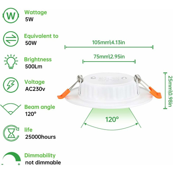 6 st LED infällda spotlights extra platta runda ultratunna varmvita 2700K 230V infälld takbelysning för badrum kök vardagsrum hall