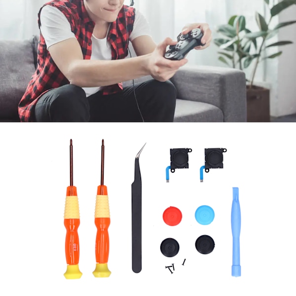 Joystick Ersättningsverktyg Konsol Reparationskit med 3D Analog Joystick Skruvmejslar Pincett för NSwitch Kontroller (Svart)