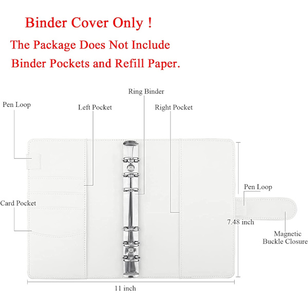 A6 PU Lær Notatbok Binder Påfyllbar 6 Ring Binder for A6