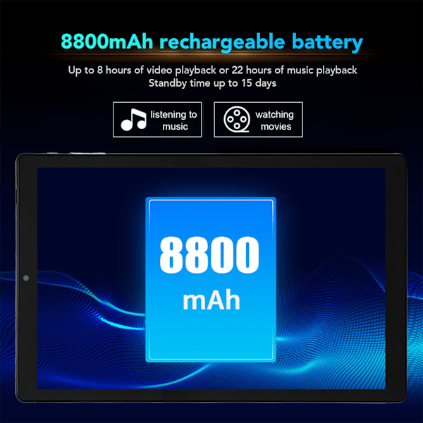 10,1-tums surfplatta för Android 12.0 5G WiFi 6GB 128GB Främre 2MP Bakre 5MP 10-kärnig CPU IPS-skärm Tablet PC 100‑240V Svart EU-kontakt