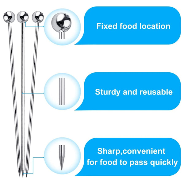 20 st cocktailpinnar för drinkar, rostfria cocktailtandpetare, återanvändbara cocktailstickor för oliver, aptitretare, frukt (4,3 tum)