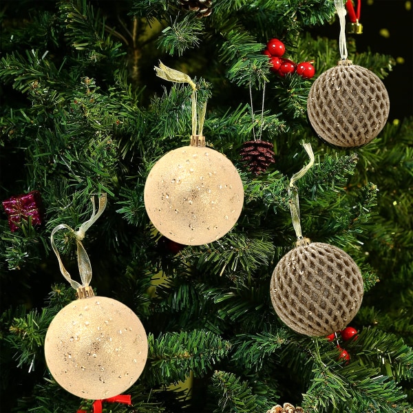 12 st Julbollsprydnader 8cm Glitter Paljett Foam Ball golden