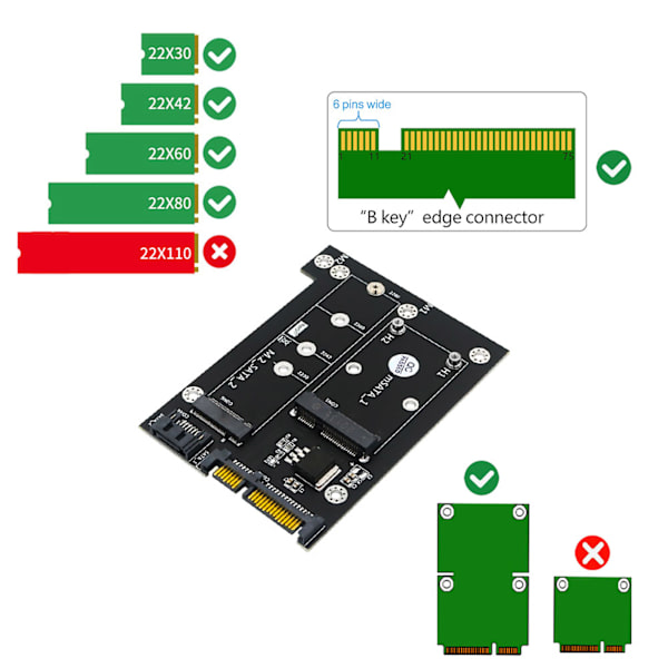SATA-sovitin 2-in-1 MSATA/M2 NGFF SSD -kaksoisportti SATA3 -muuntimeen 3,5 tuuman kiintolevyllä, tietokoneen lisävarusteet